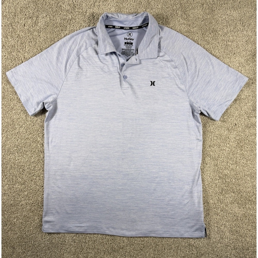 Hurley Mens Polo Shirt Size Large Light Blue Heather Short Sleeve Athletic